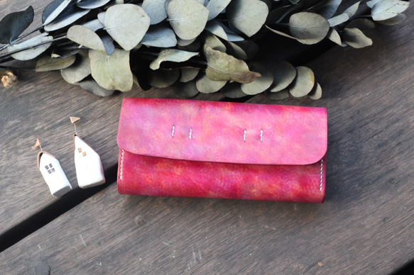 Accordion vegetable tanned leather long wallet - Béatrise 8枚目の画像