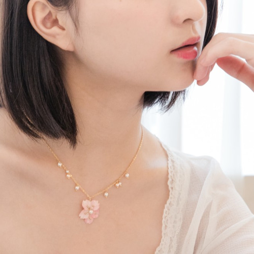 【楽天スーパーセール】 さくら立体リアルフラワーネックレス18Kゴールドチェーン アクセサリー