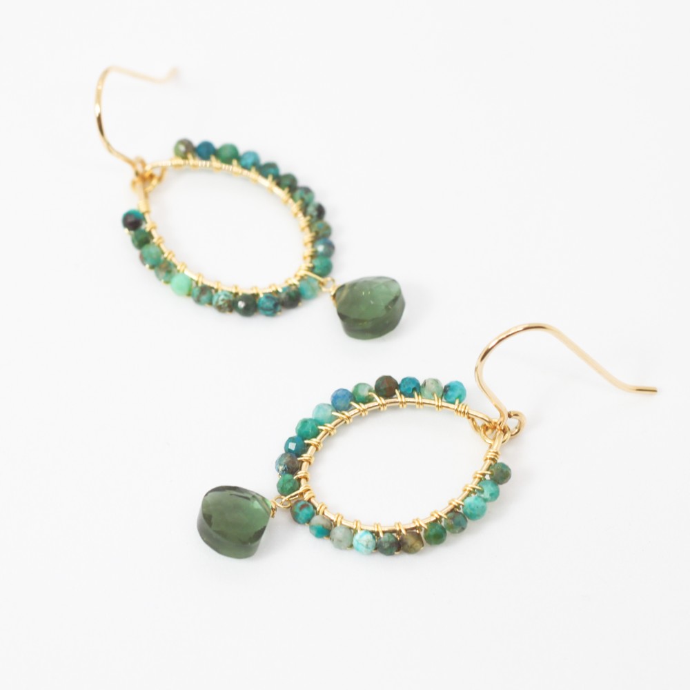 [14KGF]カラークォーツ×クリソコラ　オーバル ピアス/イヤリング(MN190002-05)