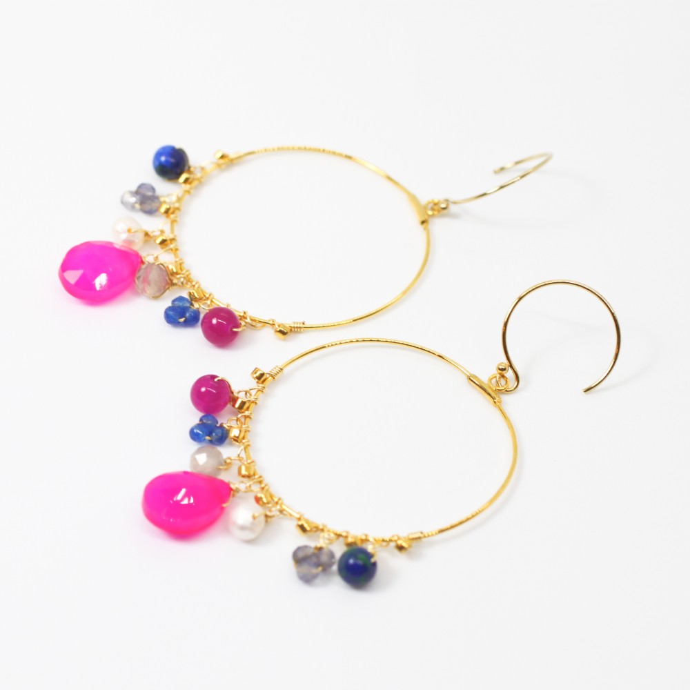 [14KGF]マルチストーン フープピアス/イヤリング(MN190001-001)