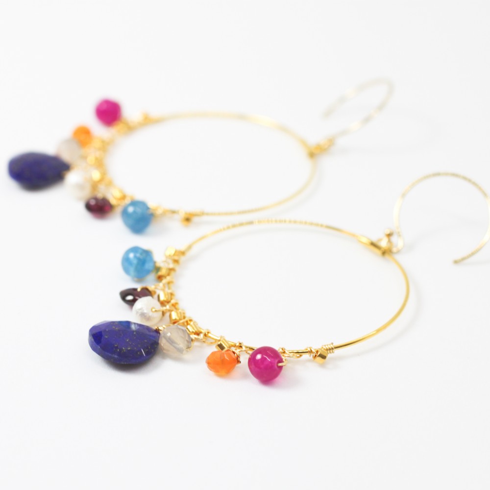 [14KGF]マルチストーン フープピアス/イヤリング(MN190001-002) 4,657円