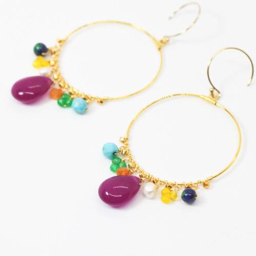 マルチカラー　フープピアス　K18 片耳用 3色 ファッション マルチカラー フープピアス K18 片耳用