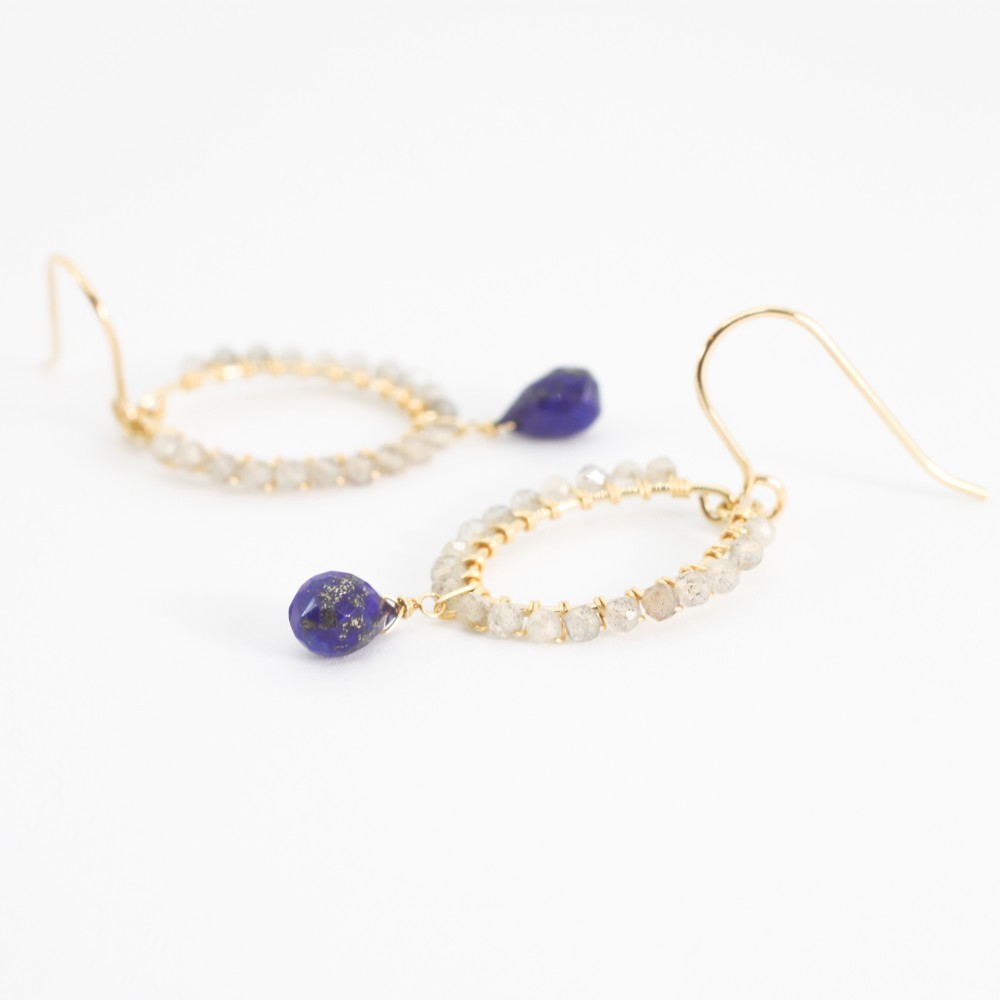 [14KGF]ラピスラズリ×ラブラドライト オーバル ピアス/イヤリング(MN190002-14)