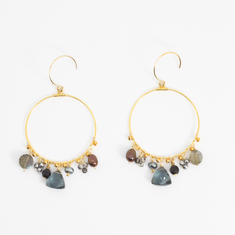 [14KGF]マルチストーン フープピアス/イヤリング(MN190001-011)トルマリン/パイライト