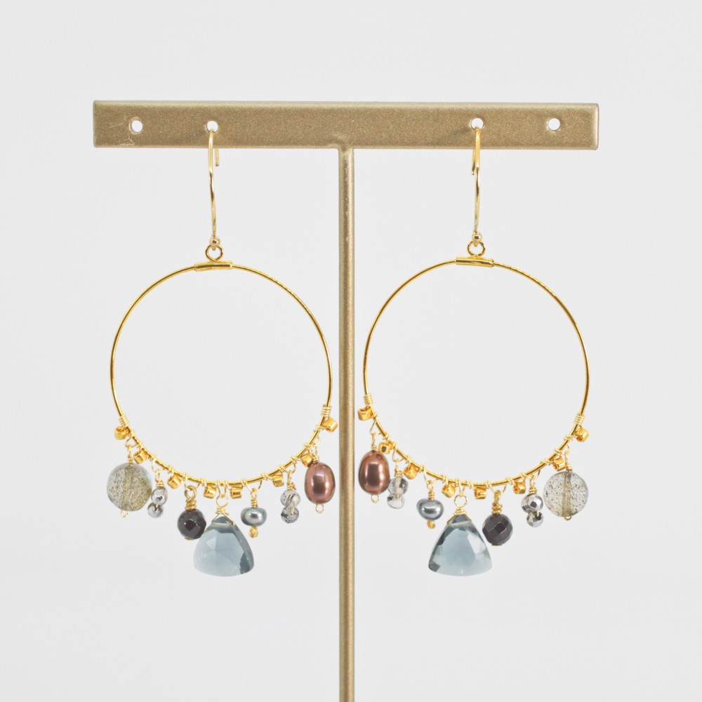 [14KGF]マルチストーン フープピアス/イヤリング(MN190001-011)トルマリン/パイライト