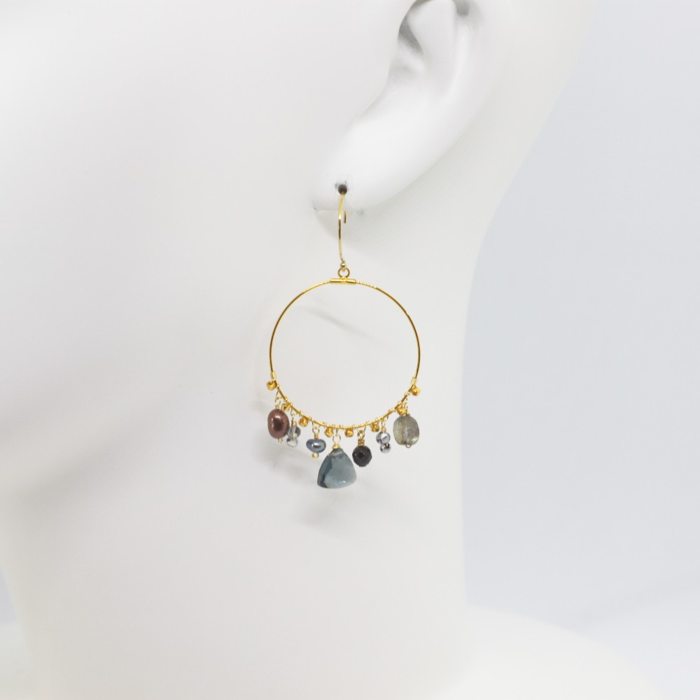 [14KGF]マルチストーン フープピアス/イヤリング(MN190001-011)トルマリン/パイライト