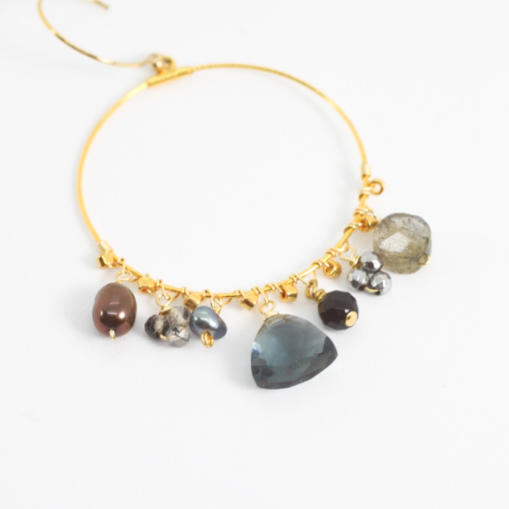 [14KGF]マルチストーン フープピアス/イヤリング(MN190001-011)トルマリン/パイライト