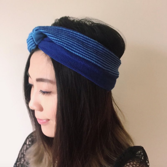 【新品】法式手工髮帶-水藍/寶藍 第5張的照片