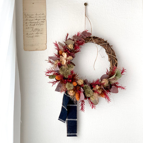 【魔女の棲む森～champetre shabby～】ドライフラワー ハーフリース 魔女の棲む森 ～ Petite・Foret ～ ドライフラワー ハーフ リース