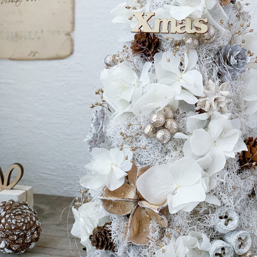 もふもふクリスマスツリー(ホワイト&ゴールド) ツリー 誕生日