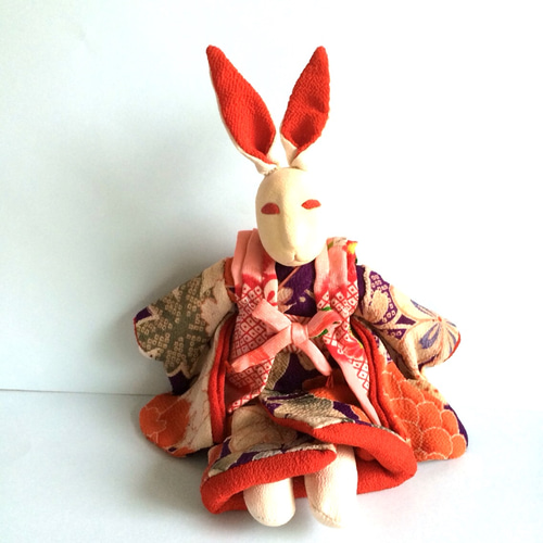 ⑩【うさぎの創作人形】　ちりめん細工　縮緬細工　うさぎの置物 うさぎの創作人形】 ちりめん細工 縮緬細工 和雑貨 うさぎの置物
