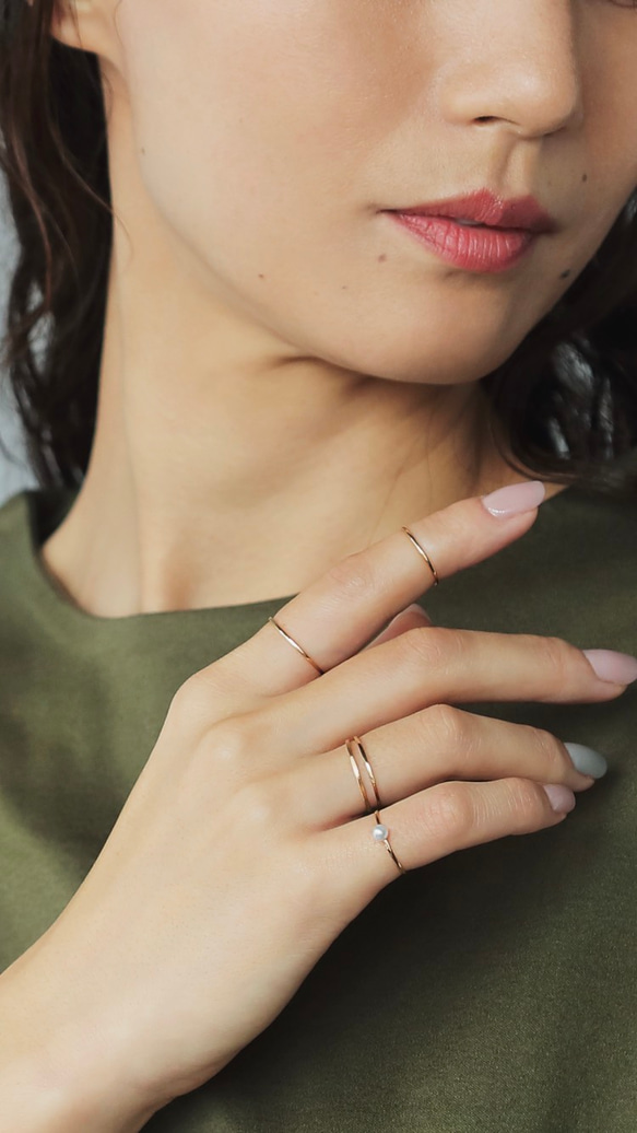 【K18PG華奢リング】FINE RING Smooth ピンクゴールド １ミリ幅 重ね着け プレゼント 6枚目の画像