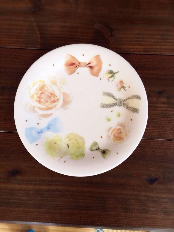 お花とリボンのキラキラデザートプレート（ホワイト） 大皿 ショコラ