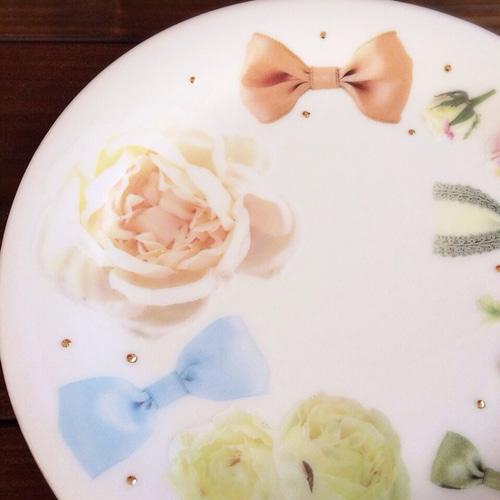 お花とリボンのキラキラデザートプレート（ホワイト） 大皿 ショコラ