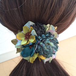 野原の花束の髪飾り　ブルーグリーン 6枚目の画像
