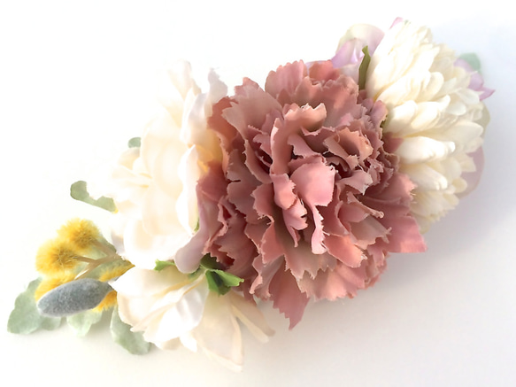 春の花束のバレッタ　ピンク×アイボリー 3枚目の画像