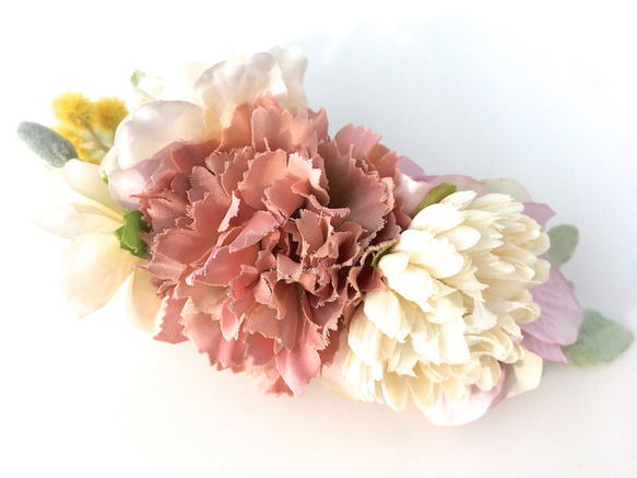 春の花束のバレッタ　ピンク×アイボリー 6枚目の画像