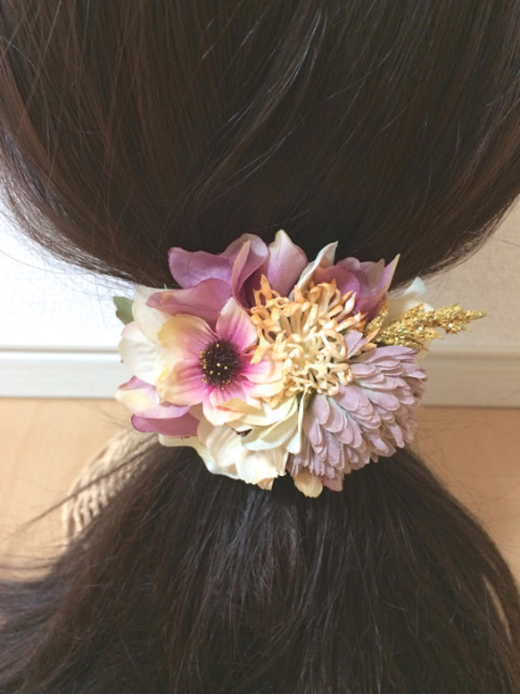 野原の花束の髪飾り　ノスタルジックピンク 4枚目の画像
