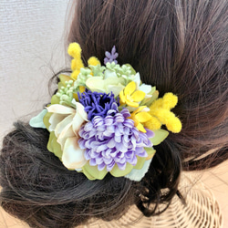 花集めの髪飾り　ミモザ×ラベンダー 4枚目の画像