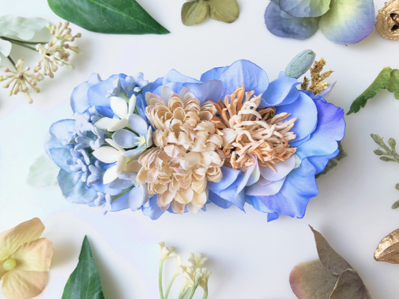 雨色の花集めのバレッタ　ウォーターブルー 3枚目の画像