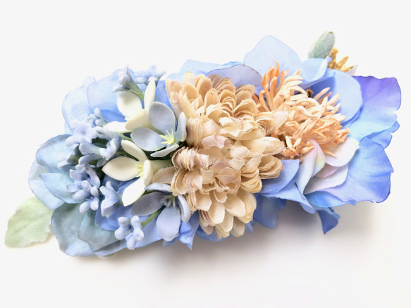 雨色の花集めのバレッタ　ウォーターブルー 1枚目の画像