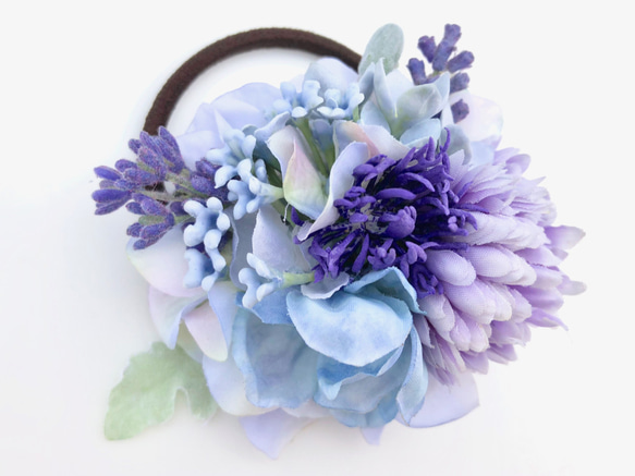 ラベンダーと花集めの髪飾り　ラベンダー×ライトブルー 3枚目の画像