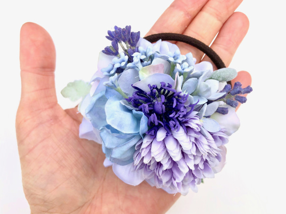 ラベンダーと花集めの髪飾り　ラベンダー×ライトブルー 5枚目の画像