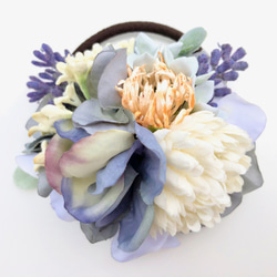 ラベンダーと花集めの髪飾り　グレイッシュブルー ×アイボリー 9枚目の画像