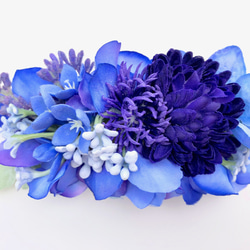 ラベンダーと花集めのバレッタ　ロイヤルブルー×ブルー 2枚目の画像