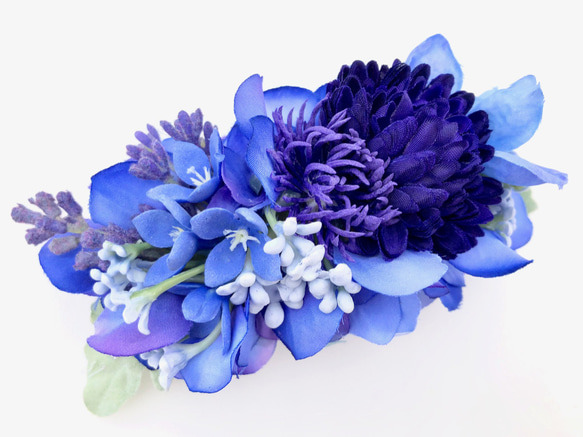 ラベンダーと花集めのバレッタ　ロイヤルブルー×ブルー 6枚目の画像
