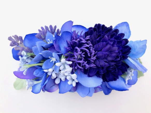 ラベンダーと花集めのバレッタ　ロイヤルブルー×ブルー 8枚目の画像