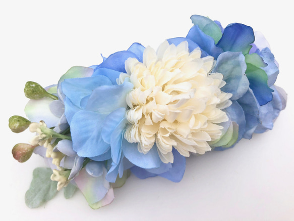 SALE! 花集めのバレッタ　ペールブルー 2枚目の画像
