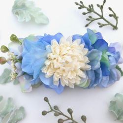 SALE! 花集めのバレッタ　ペールブルー 6枚目の画像
