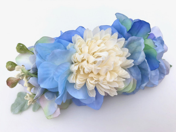 SALE! 花集めのバレッタ　ペールブルー 8枚目の画像