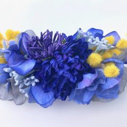 花集めのバレッタ　ミモザ×ロイヤルブルー 8枚目の画像