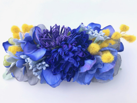 花集めのバレッタ　ミモザ×ロイヤルブルー 8枚目の画像