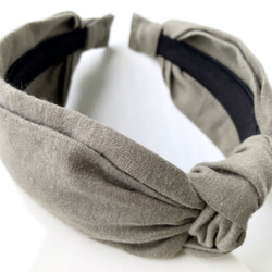 コットンリネンの結びカチューシャ　モカベージュ 3枚目の画像