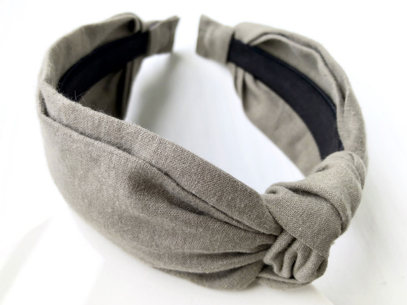 コットンリネンの結びカチューシャ　モカベージュ 3枚目の画像