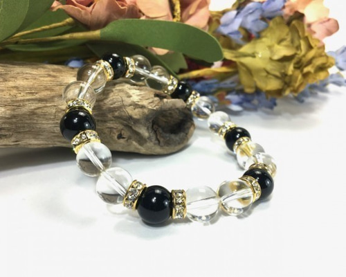 水晶×オニキス パワーストーン ブレスレット 天然石ブレス 10mm