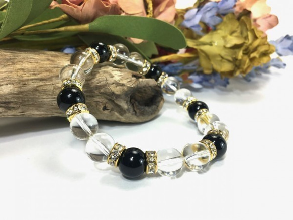 水晶×オニキス パワーストーン ブレスレット 天然石ブレス 10mm