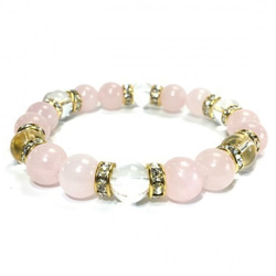 ローズクォーツ×水晶 パワーストーン ブレスレット 天然石ブレス 10mm (ロンデル：ゴールド) 2枚目の画像