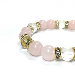 ローズクォーツ×水晶 パワーストーン ブレスレット 天然石ブレス 10mm (ロンデル：ゴールド) 3枚目の画像