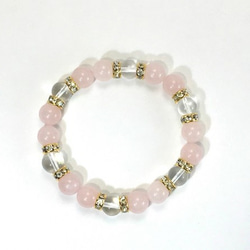 ローズクォーツ×水晶 パワーストーン ブレスレット 天然石ブレス 10mm (ロンデル：ゴールド) 4枚目の画像