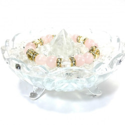 ローズクォーツ×水晶 パワーストーン ブレスレット 天然石ブレス 10mm (ロンデル：ゴールド) 5枚目の画像