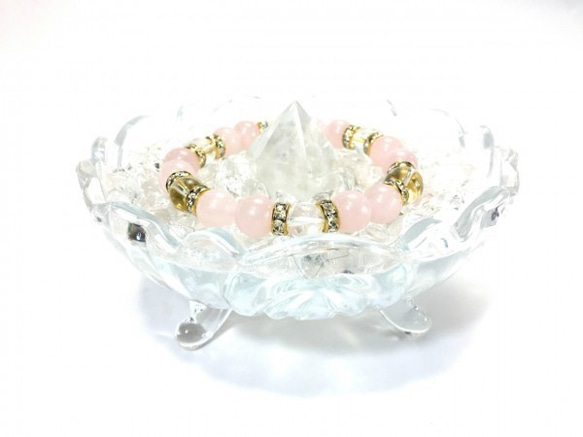 ローズクォーツ×水晶 パワーストーン ブレスレット 天然石ブレス 10mm (ロンデル：ゴールド) 5枚目の画像