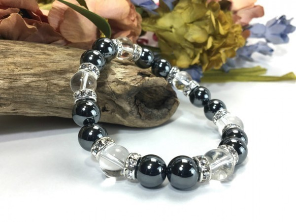 【16cm】ヘマタイトと水晶のブレスレット Amazon | [京珠堂] パワーストーン ブレスレット 天然石 メンズ