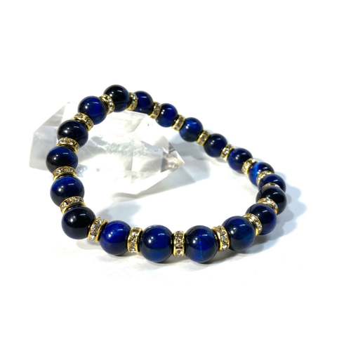 ブルータイガーアイ ブレスレット 8mm (ゴールド) /青色 ブレスレット