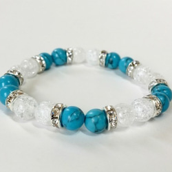 ターコイズ&クラック水晶 ブレスレット (ロンデル:シルバー