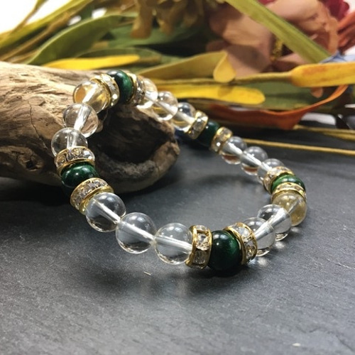 パワーストーン ブレスレット グリーンタイガーアイ&水晶 天然石  