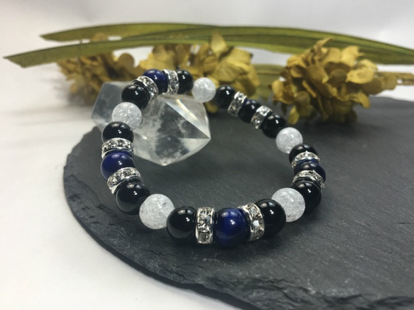 パワーストーン ブレスレット ブルータイガーアイ&オニキス&クラック  